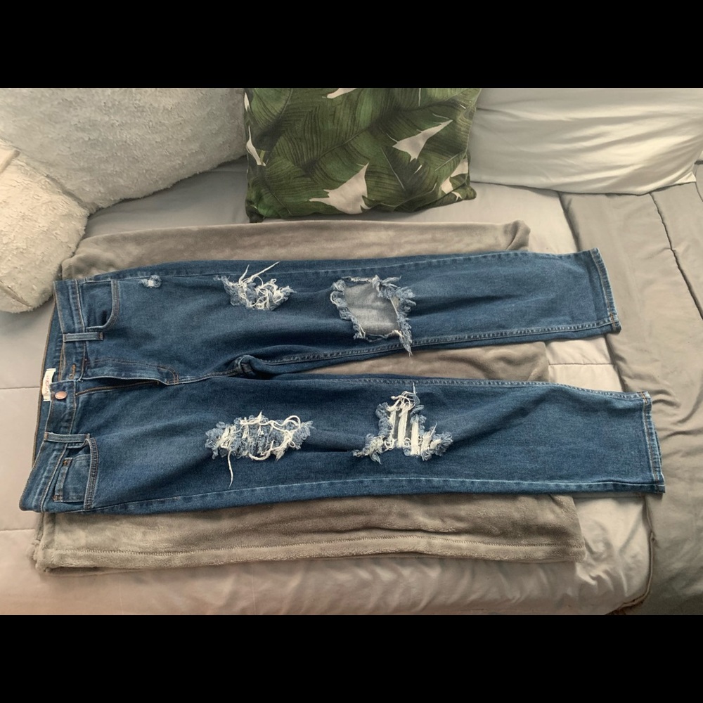 Dark Blue Baggy Mid Rise Jeans